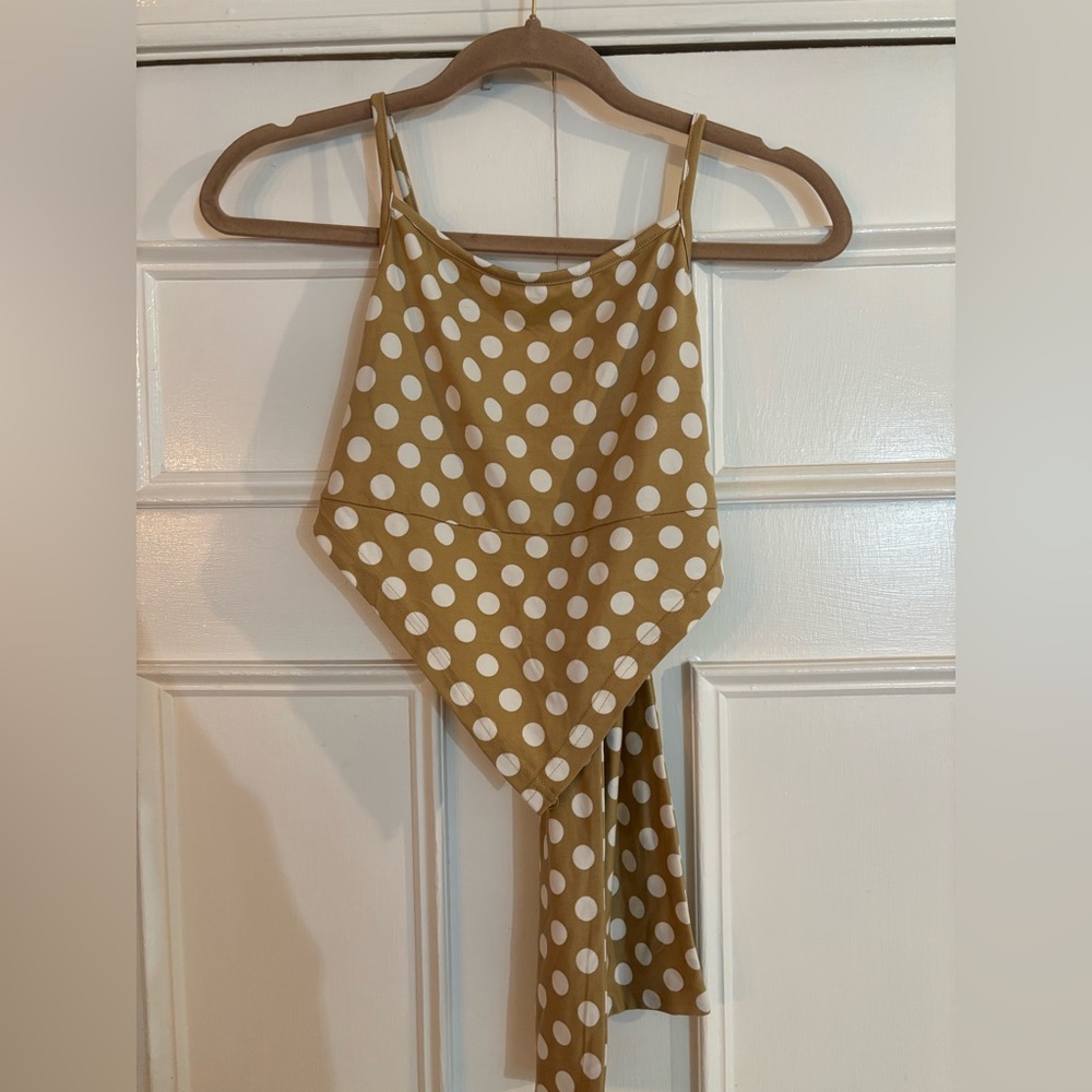 Vero Moda Tan & White Polka Dot Handkerchief  Tie Back Tank size Large